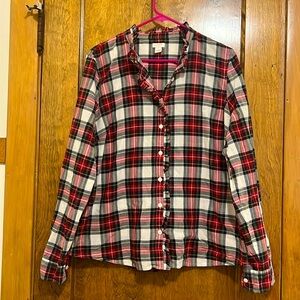 JCrew Plaid Ruffle Shirt